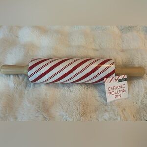Ceramic Rolling Pin with Red and White Stripes